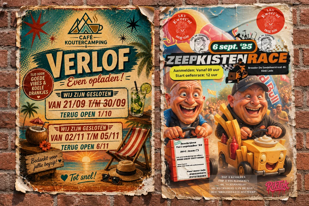 Voorbeelden van affiches voor Café Koutercamping en de Zeepkistenrace